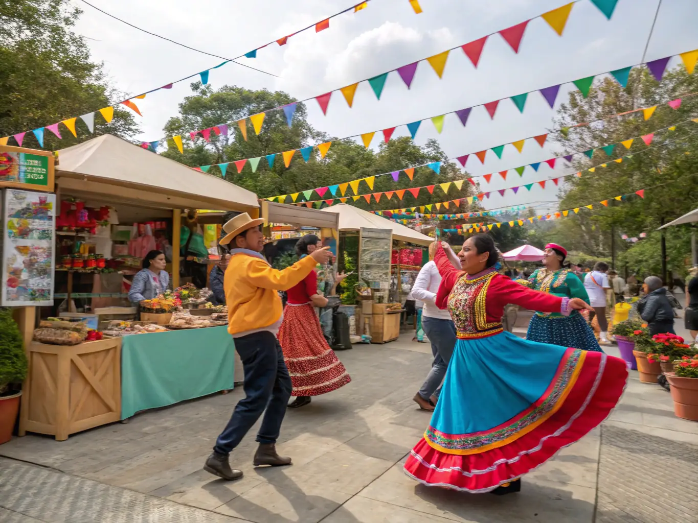 A dynamic image of participants enjoying a cultural festival organized by CULTURE 16 AVENIR, featuring traditional music, dance, and local cuisine.