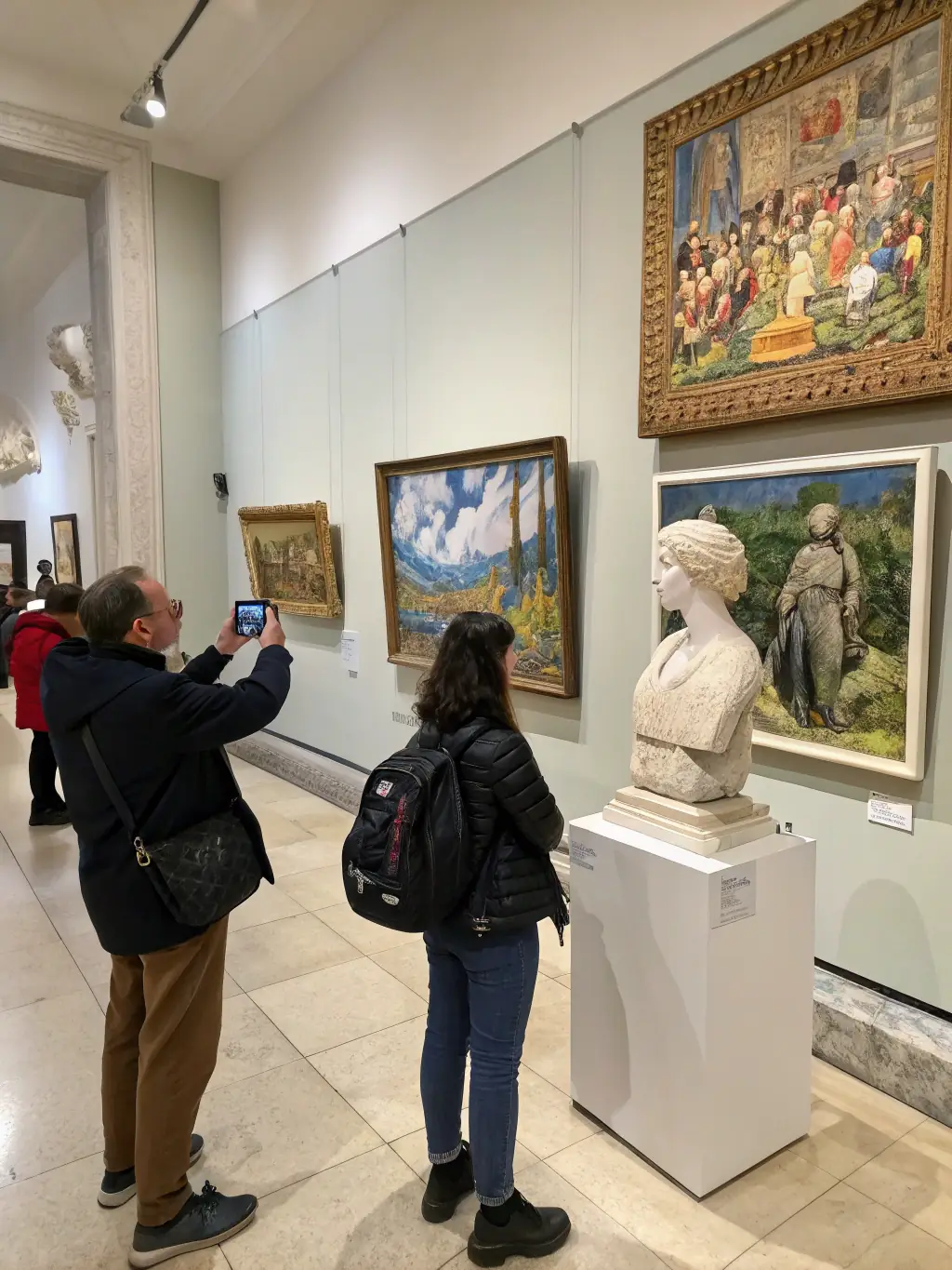 A photograph showcasing an art exhibition featuring local artists and their interpretations of Charente's cultural heritage, displayed in a historic building.