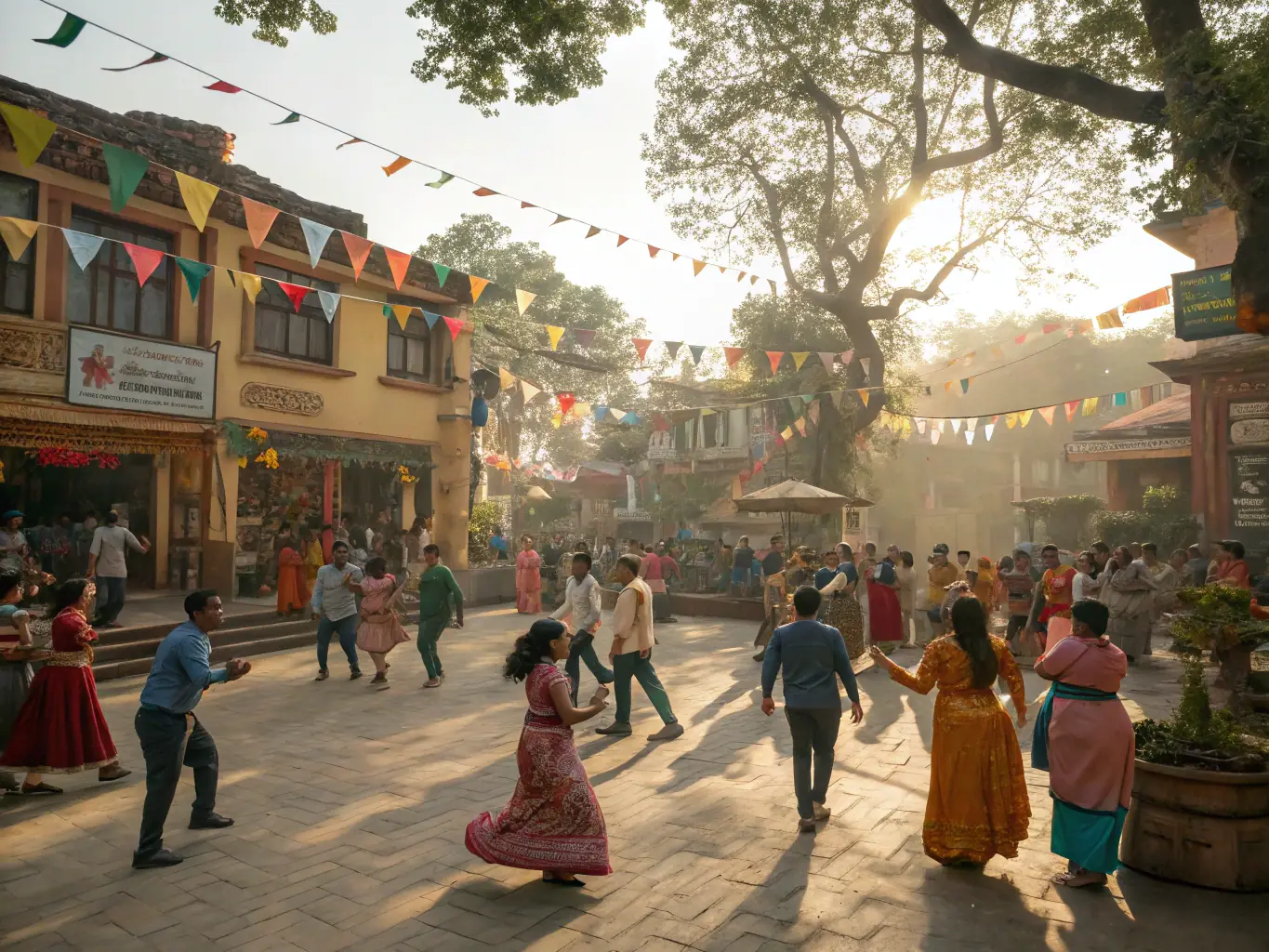 A dynamic image of a community event at a heritage site, showcasing local music, dance, and food, highlighting the organization's role in promoting cultural celebrations.